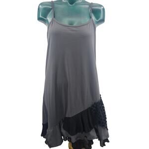 Noelle Knit Boho Ruffle Cami Dress Adjustable Straps Gray & black  Size S/M 3637